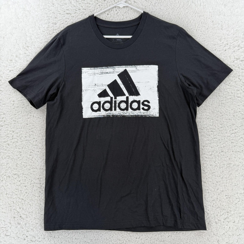 Adidas Shirt Mens Large Black Brushstroke Box Logo Graphic Tee T-Shirt NWT